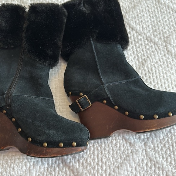Colin Stuart Black Faux Fur & Suede Leather Studded Booties Size 8.5 - Picture 11 of 14
